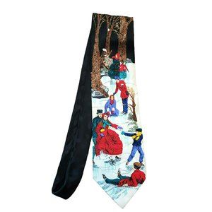 Victorian Ice Skating Christmas Tie 100% Silk Men's JJ1643